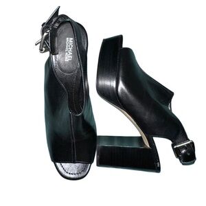 Michael Kors Black Leather Slingback Block Heel Sandals